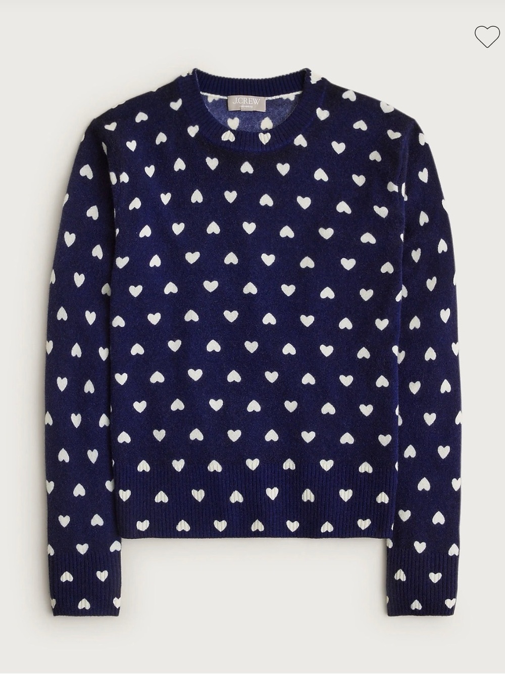 NWT J.Crew Cashmere classic-fit crewneck sweater in heart print size S